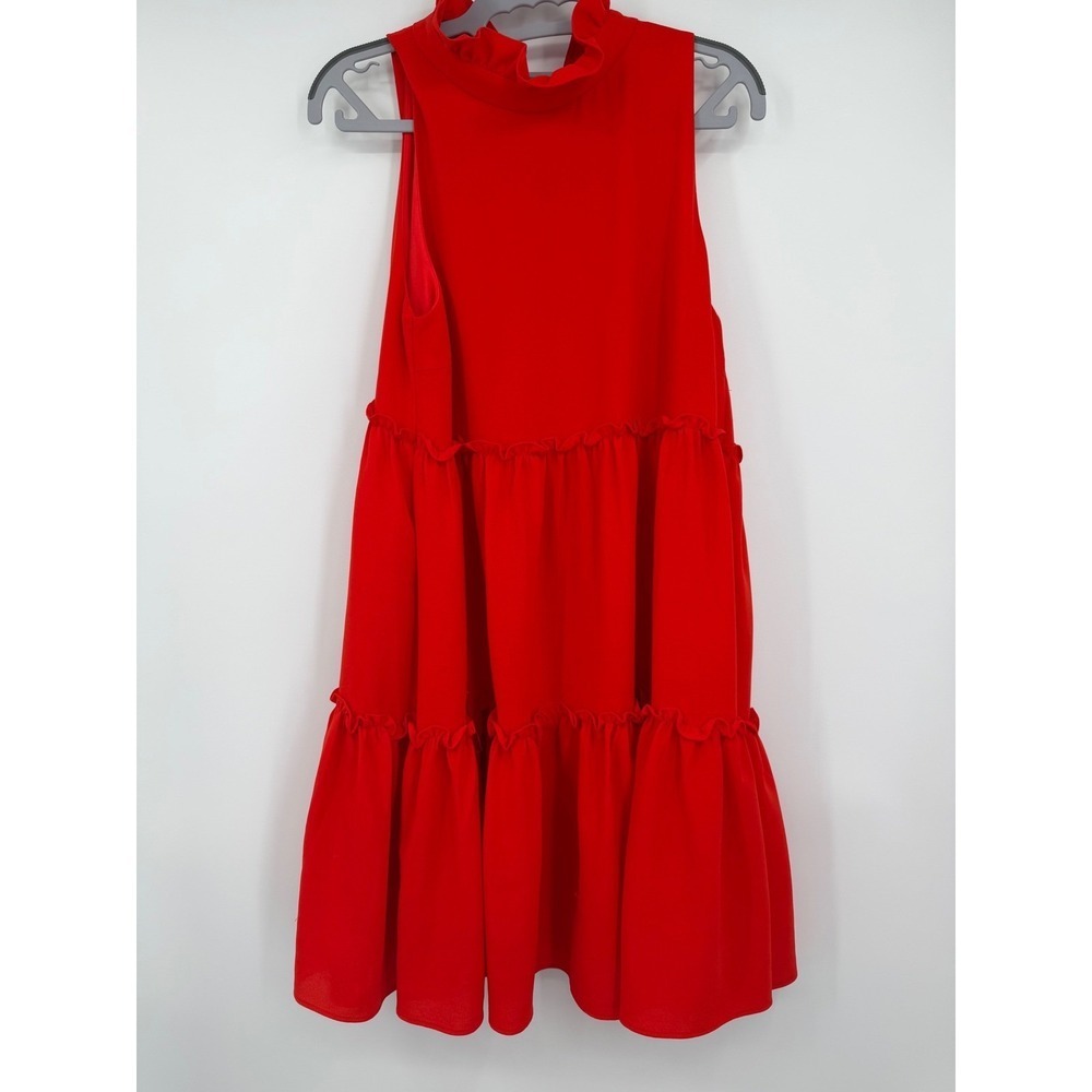 ELLIATT Red Ruffle High Neck Tiered Sleeveless Mini Dress Babydoll Anthropologie - Picture 2 of 7